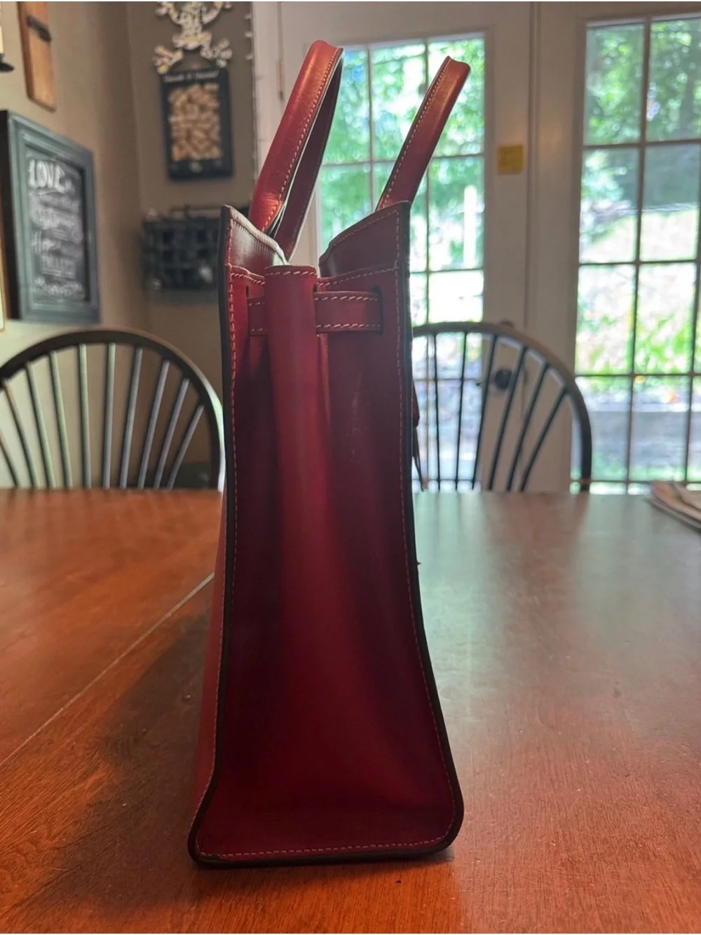 Dooney & Bourke Red Leather Structured Tote with Knot-Tie Detail